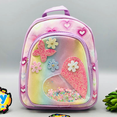 9* Inches Girls Fancy Heart Backpack - Purple