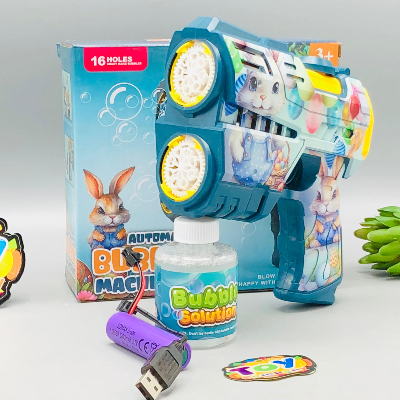 16 Holes Easter Bunny Themed Colorful Bubble Gun