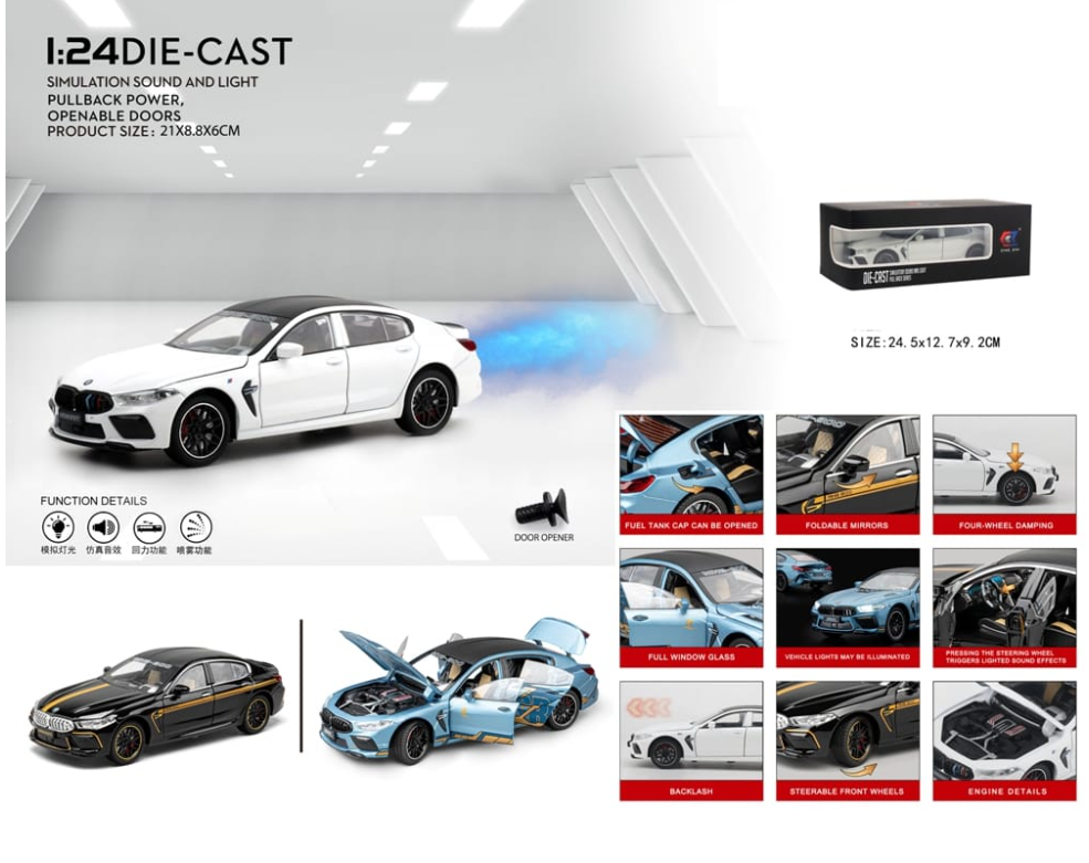 1:24 Diecast BMW M8 Model Car With Smoke