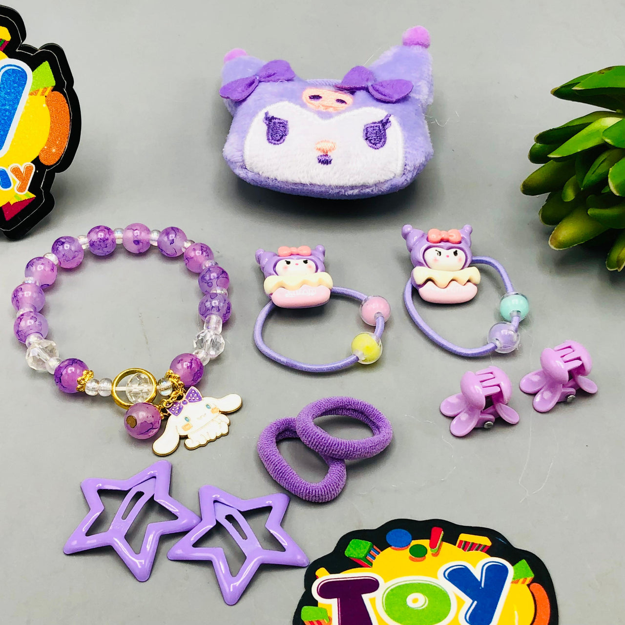 10Pcs Girls Kuromi Themed Hair Accessories Set - Purple