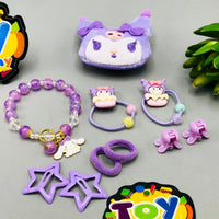 10Pcs Girls Kuromi Themed Hair Accessories Set - Purple
