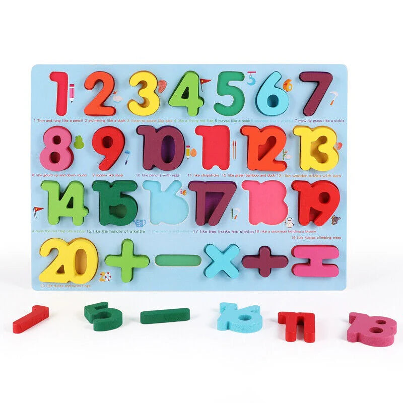 3D Wooden 1-20 Number With Mathematical Signs Board
