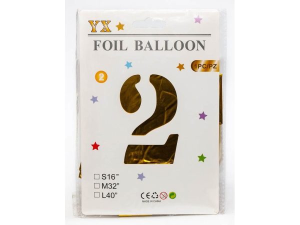 16" Gold Number 2 Foil Balloon - 10Pcs