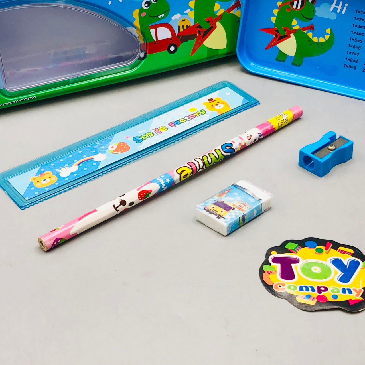 6Pcs Mini Dinosaur Themed Tin Geometry Box