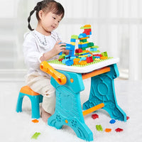Kids 2in1 Drawing & Building Blocks Table With Stool