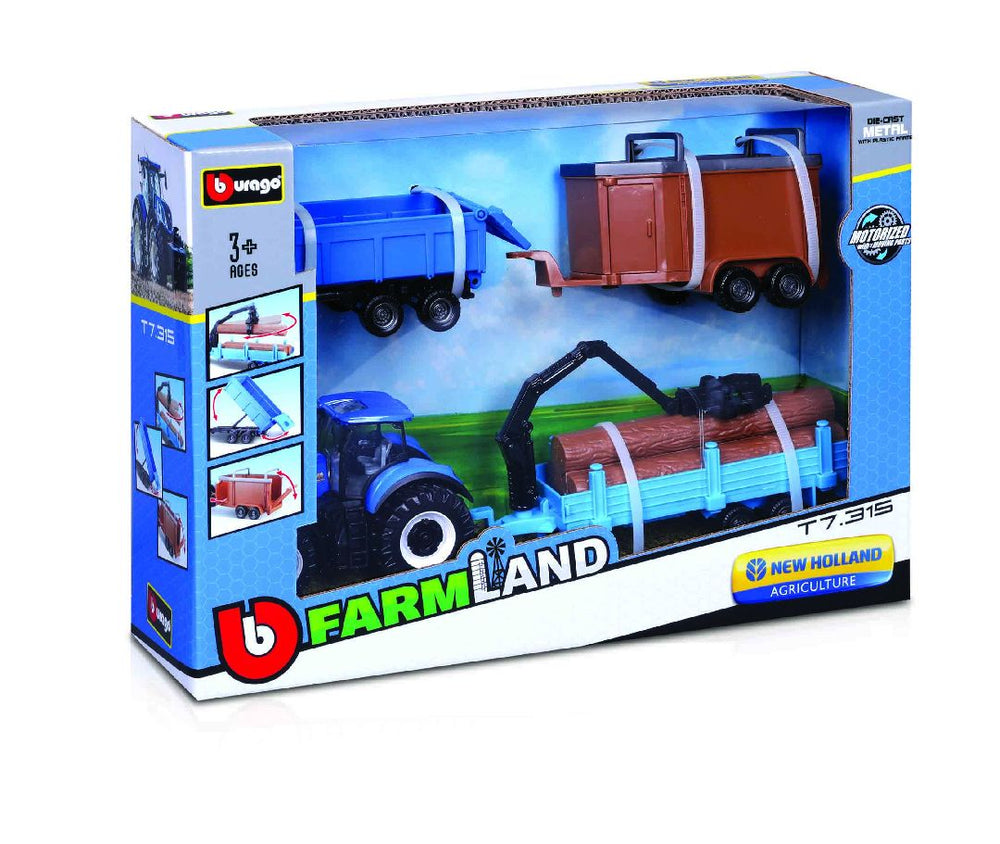 Bburago Farm Land T7.315 HD Tractor With Trailers