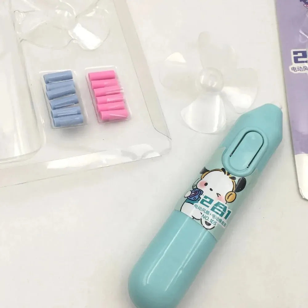 Cartoon Themed Electric Eraser With Mini Fan
