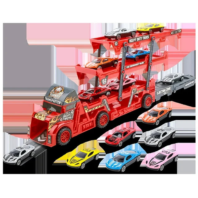 Foldable Car Launcher Transporter With 8Pcs Alloy Cars