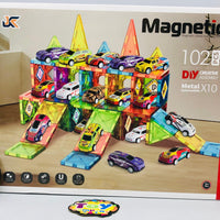 102Pcs DIY Magnetic Tiles Building Blocks With 10Pcs Car
