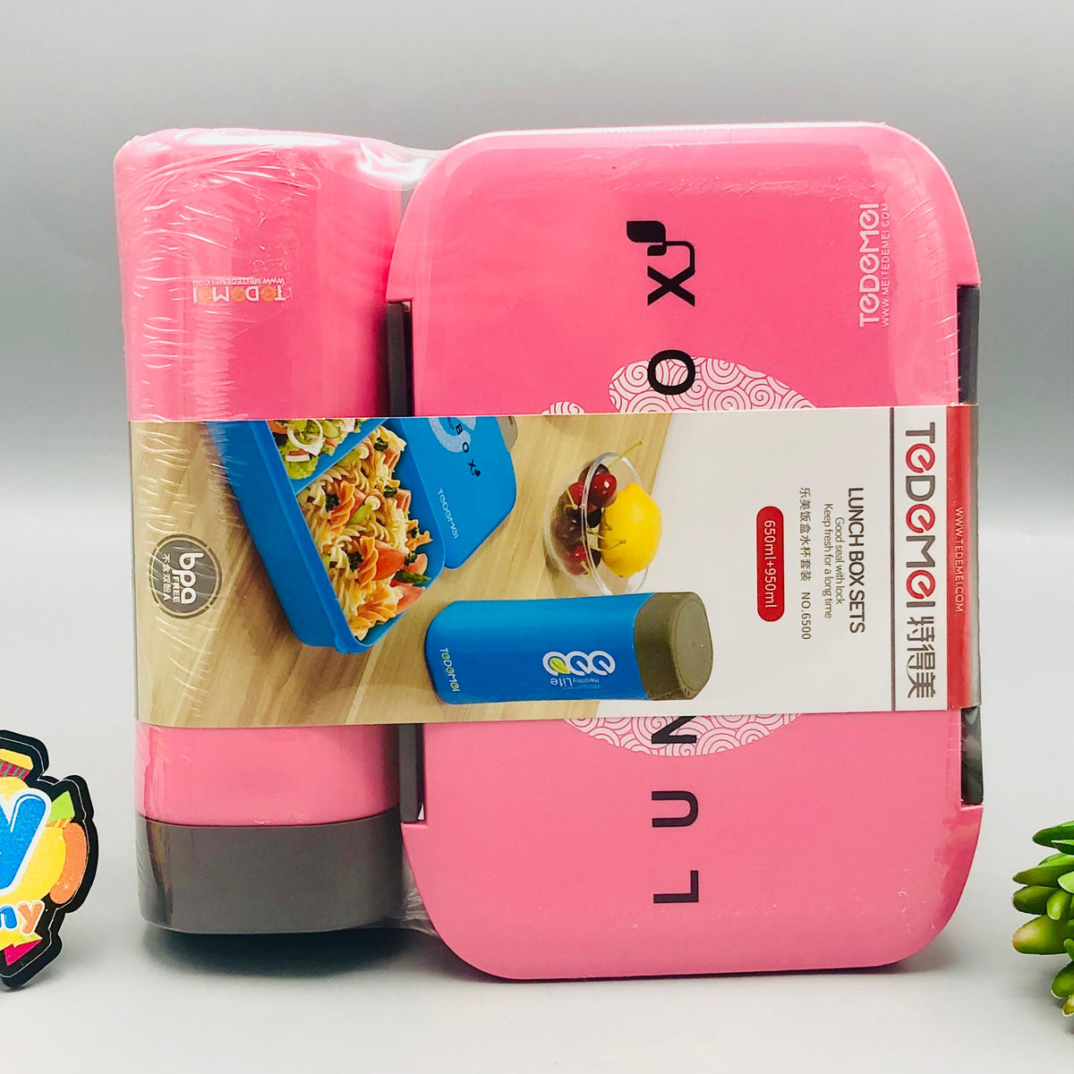 2in1 Premium Plastic Lunch Box & Water Bottle - Pink
