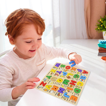Wooden Capital Letters A-Z With Shapes Board