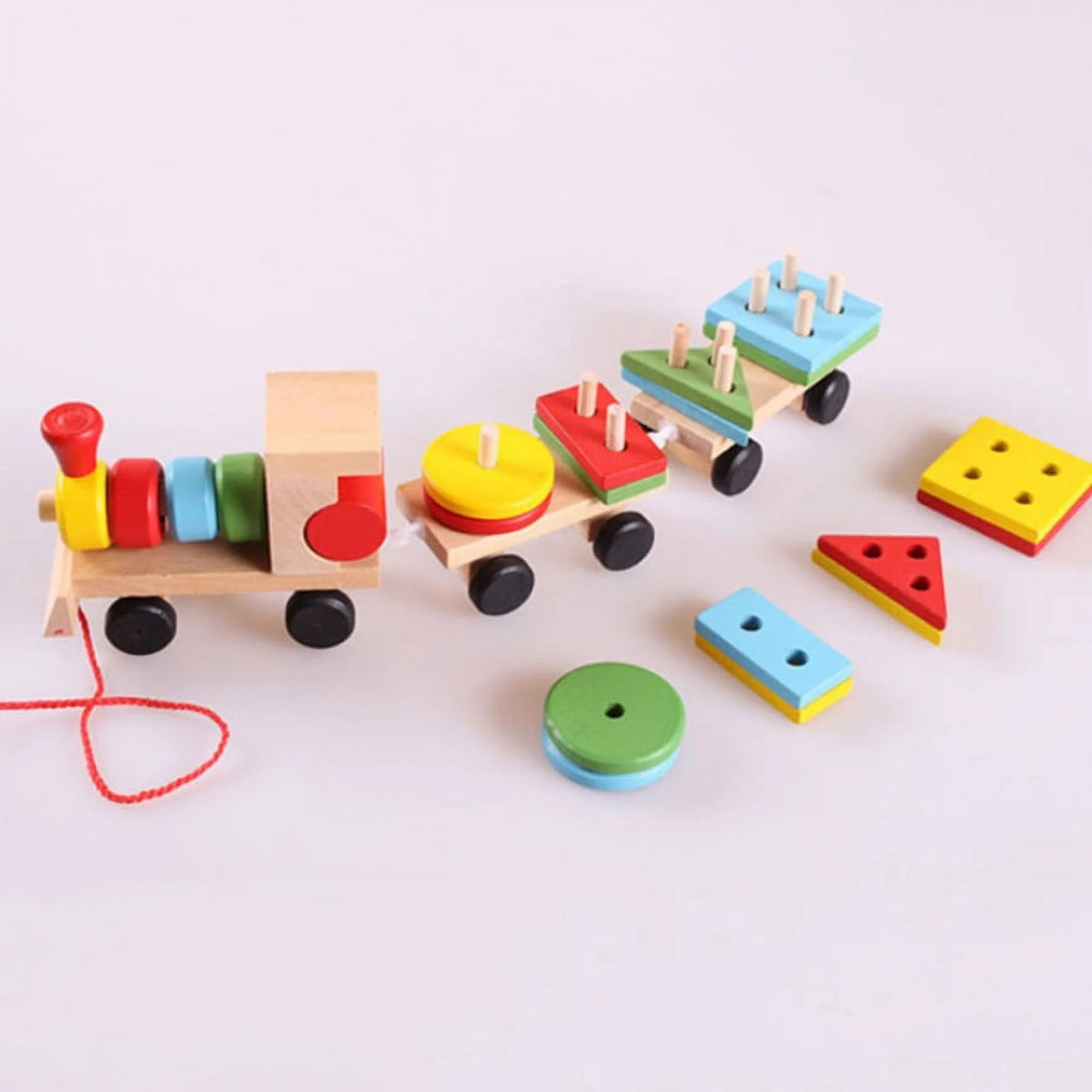 Wooden Geometric Building Blocks Train