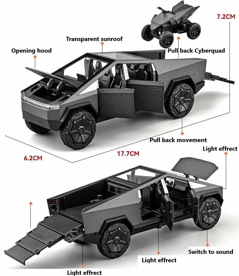 1:32 Diecast Tesla Cyber Truck With Mini Bike