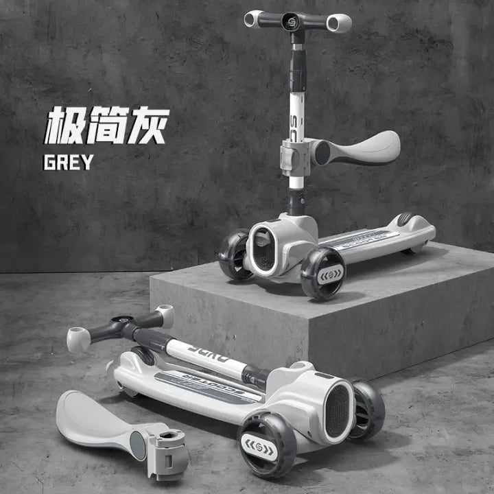 3in1 Kids Foldable Scooter With Light & Music - Grey