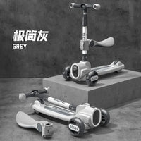 Thumbnail for 3in1 Kids Foldable Scooter With Light & Music - Grey