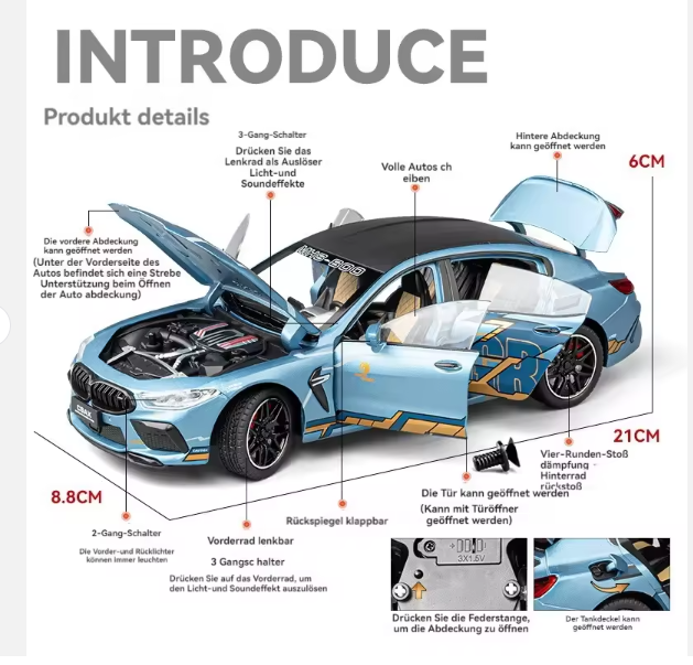 1:24 Diecast BMW M8 Model Car With Smoke