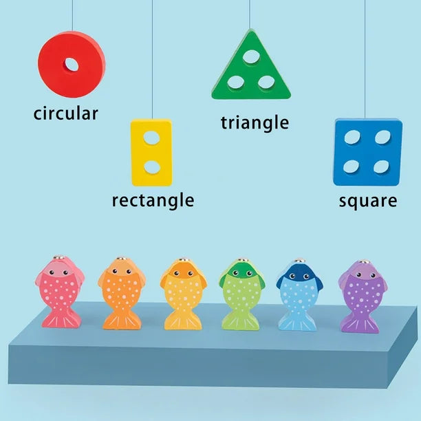 2in1 Wooden Fishing & Shapes Column Sorting Game