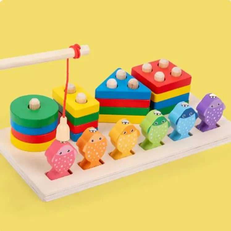 2in1 Wooden Fishing & Shapes Column Sorting Game