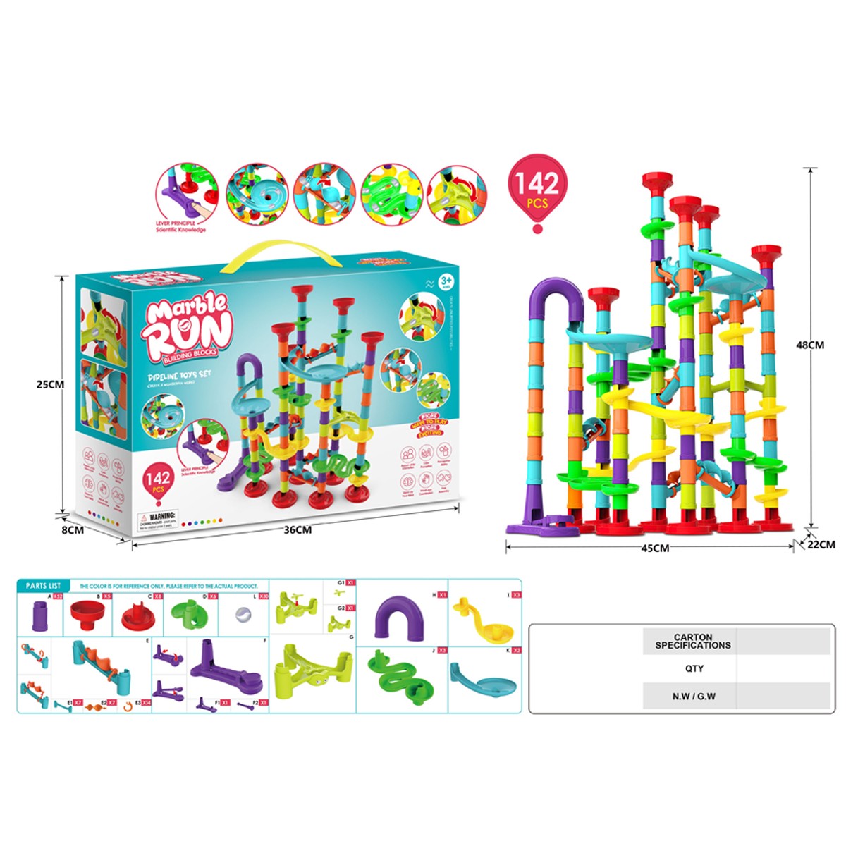 142Pcs DIY Marble Run Building Blocks Track