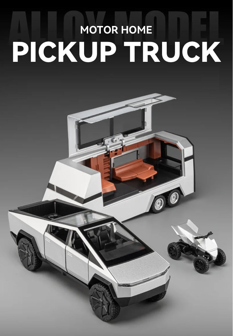 1:32 Diecast Tesla Pickup Truck With Bike & Trailer