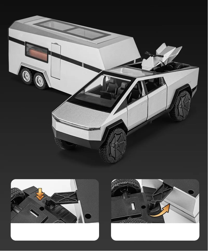 1:32 Diecast Tesla Pickup Truck With Bike & Trailer