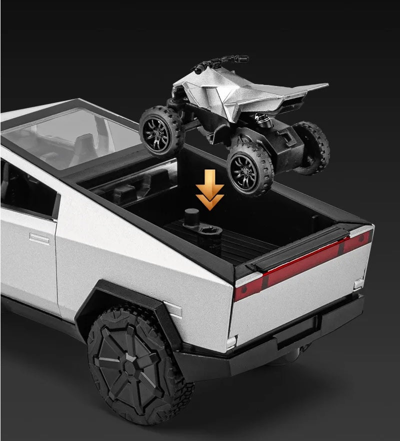 1:32 Diecast Tesla Pickup Truck With Bike & Trailer