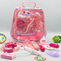 13Pcs Kids Pretend Play Doctor Kit With Acrylic Box - Pink