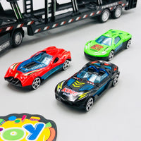 Diecast Car Carrier Truck With Trailer - 3Pcs Cars
