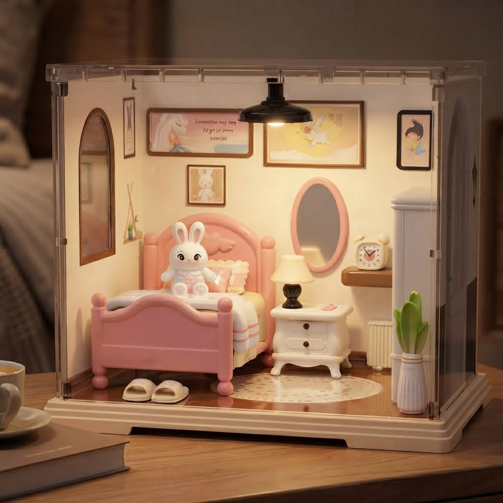 DIY Miniature Cozy Pastel Bunny Bedroom With Light