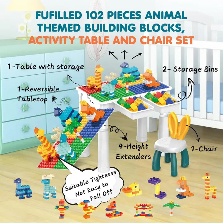 102Pcs Premium Animal World Building Blocks Table With Stool