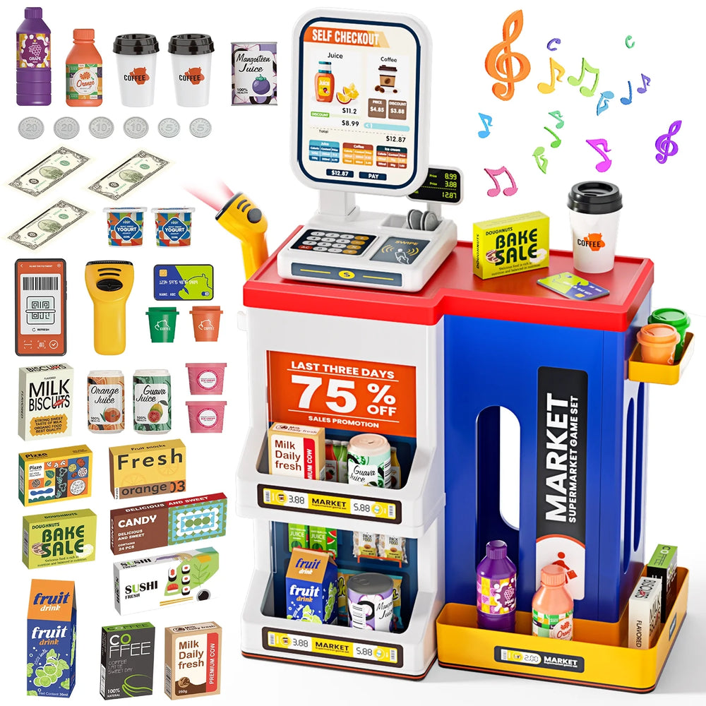 47Pcs Pretend Play Cash Register Super Market Toy