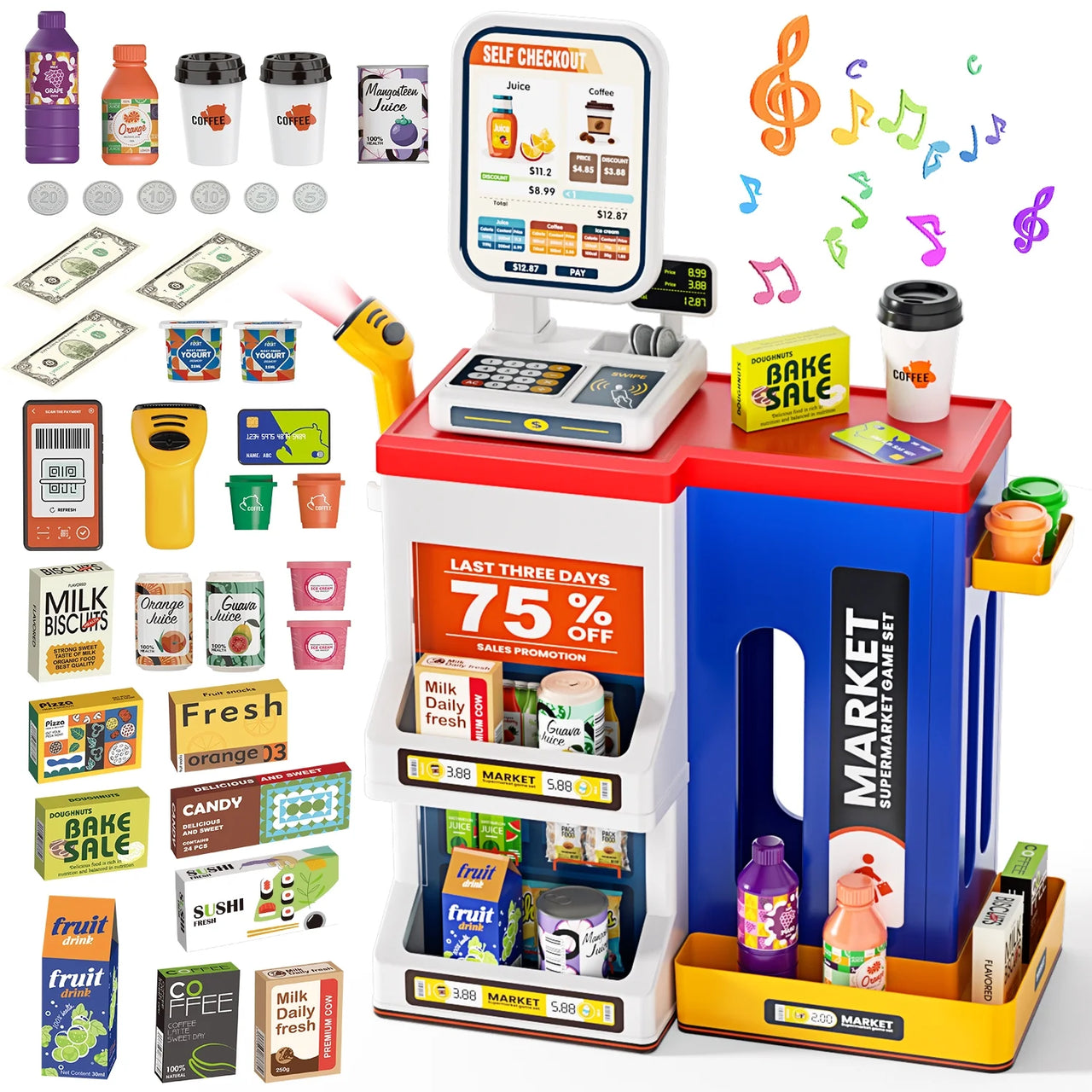 47Pcs Pretend Play Cash Register Super Market Toy