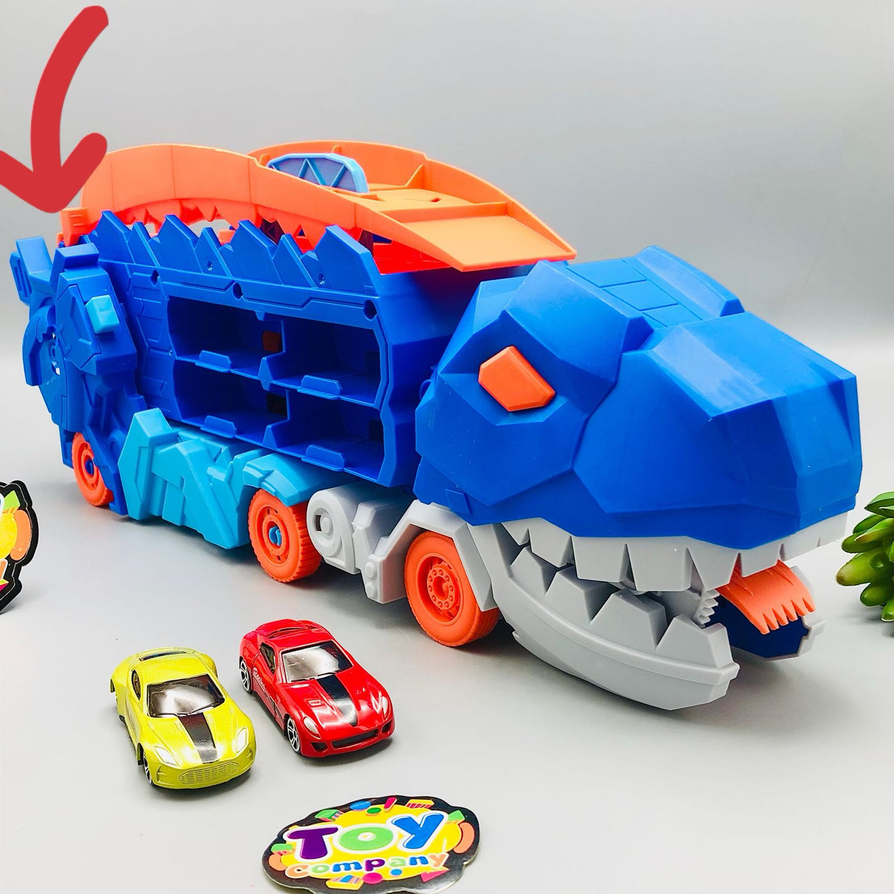 2in1 Foldable Dinosaur Transport Truck With 2Pcs Alloy Cars - Damaged