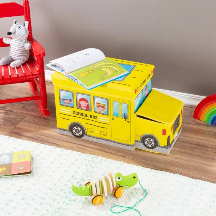 Kids Foldable Storage Box - School Bus Design Yellow