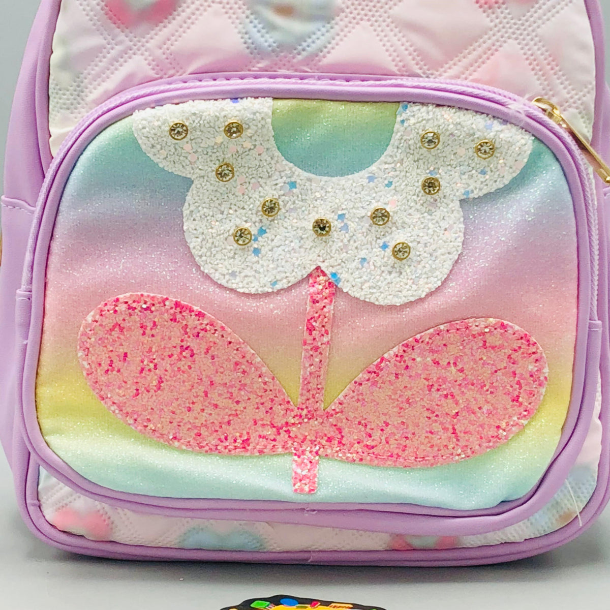 9* Inches Girls Fancy Flower Backpack - Purple