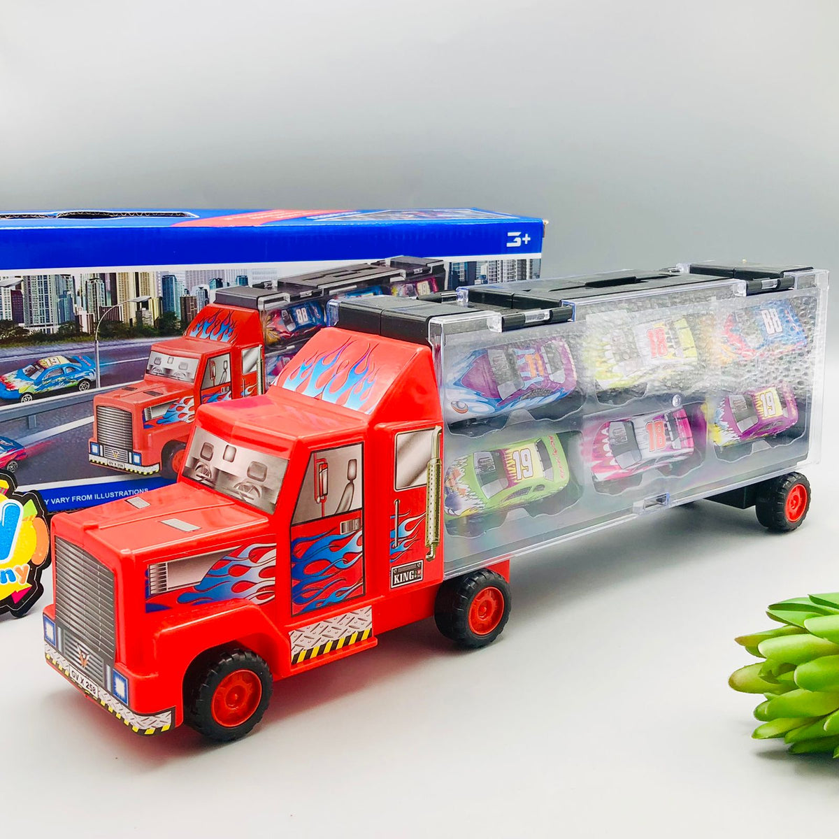 Inertial Transport Truck With 6Pcs Diecast Cars