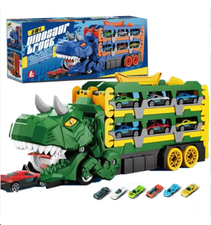 2in1 Kids Ejection Foldable Dinosaur Track Set - 6Pcs Cars