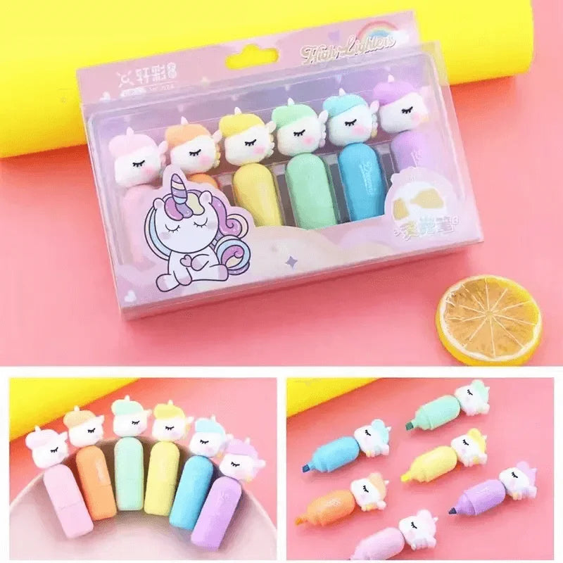 6Pcs Unicorn Themed Colorful Highlighter