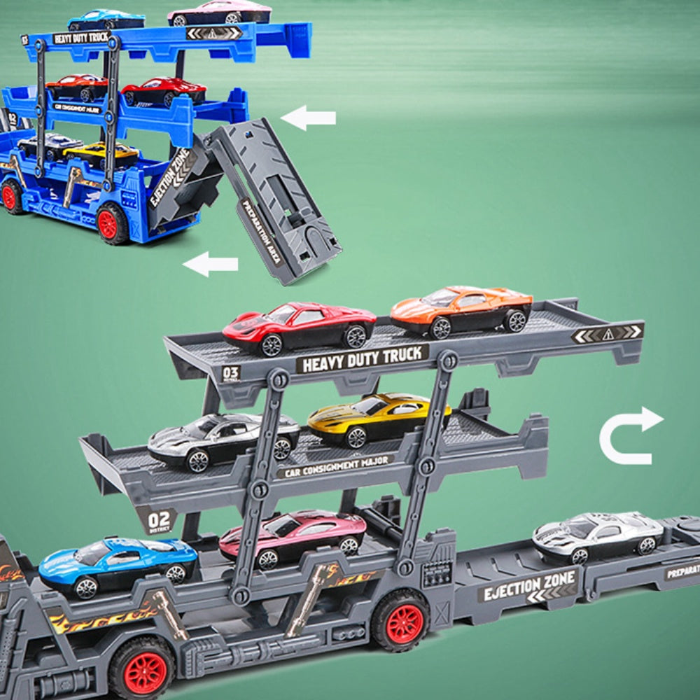 Foldable Car Launcher Transporter With 8Pcs Alloy Cars