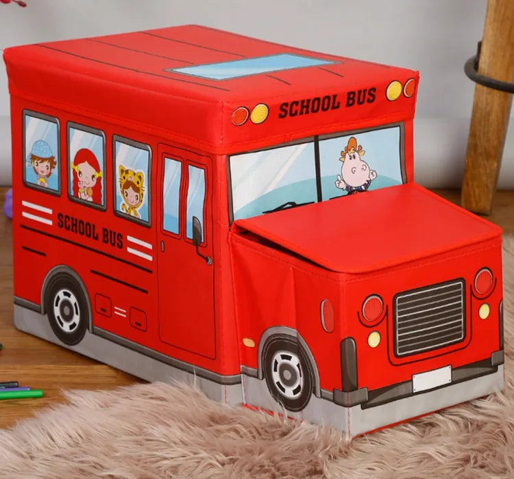 Kids Foldable Storage Box - School Bus Design Red