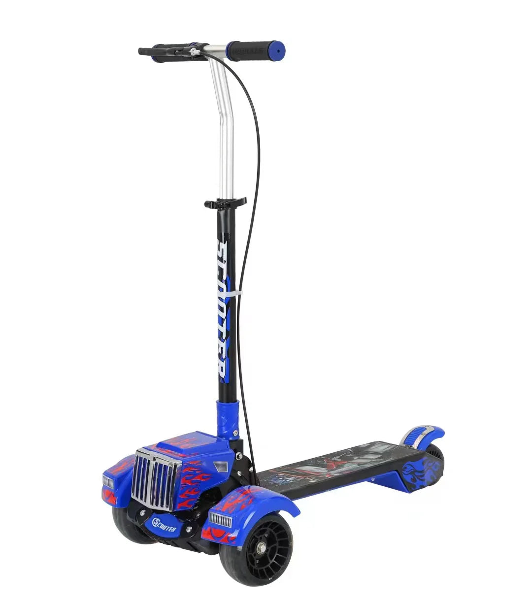Fire Large Foldable Kick Scooter With Light & Music - Blue