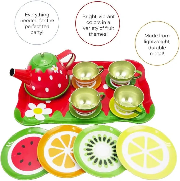 14Pcs Metal Fruit Themed Tea Set For Kids