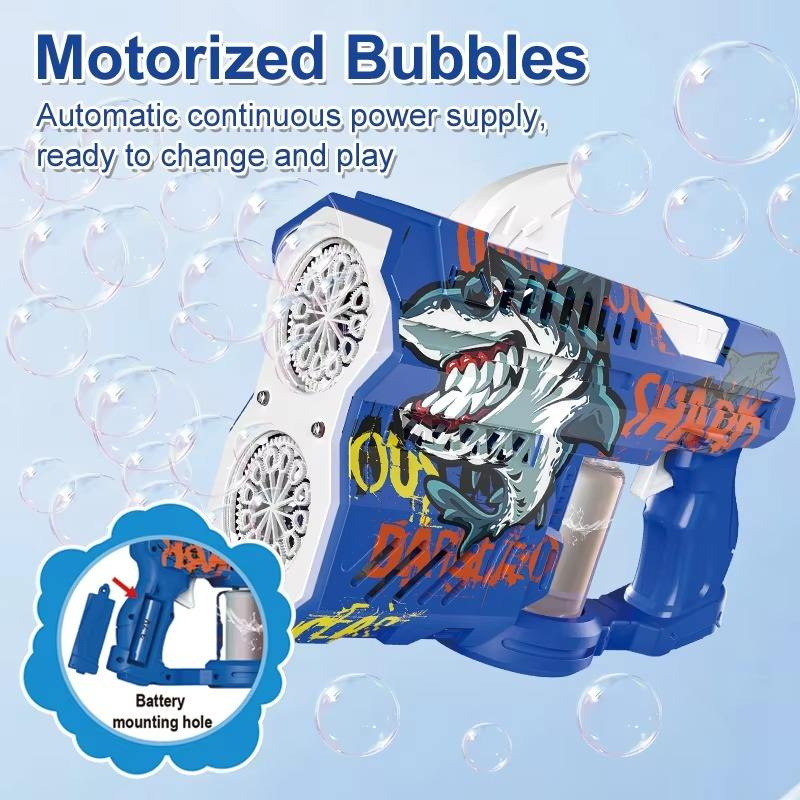 Electric Dual-Holes Shark Themed Colorful Bubble Gun