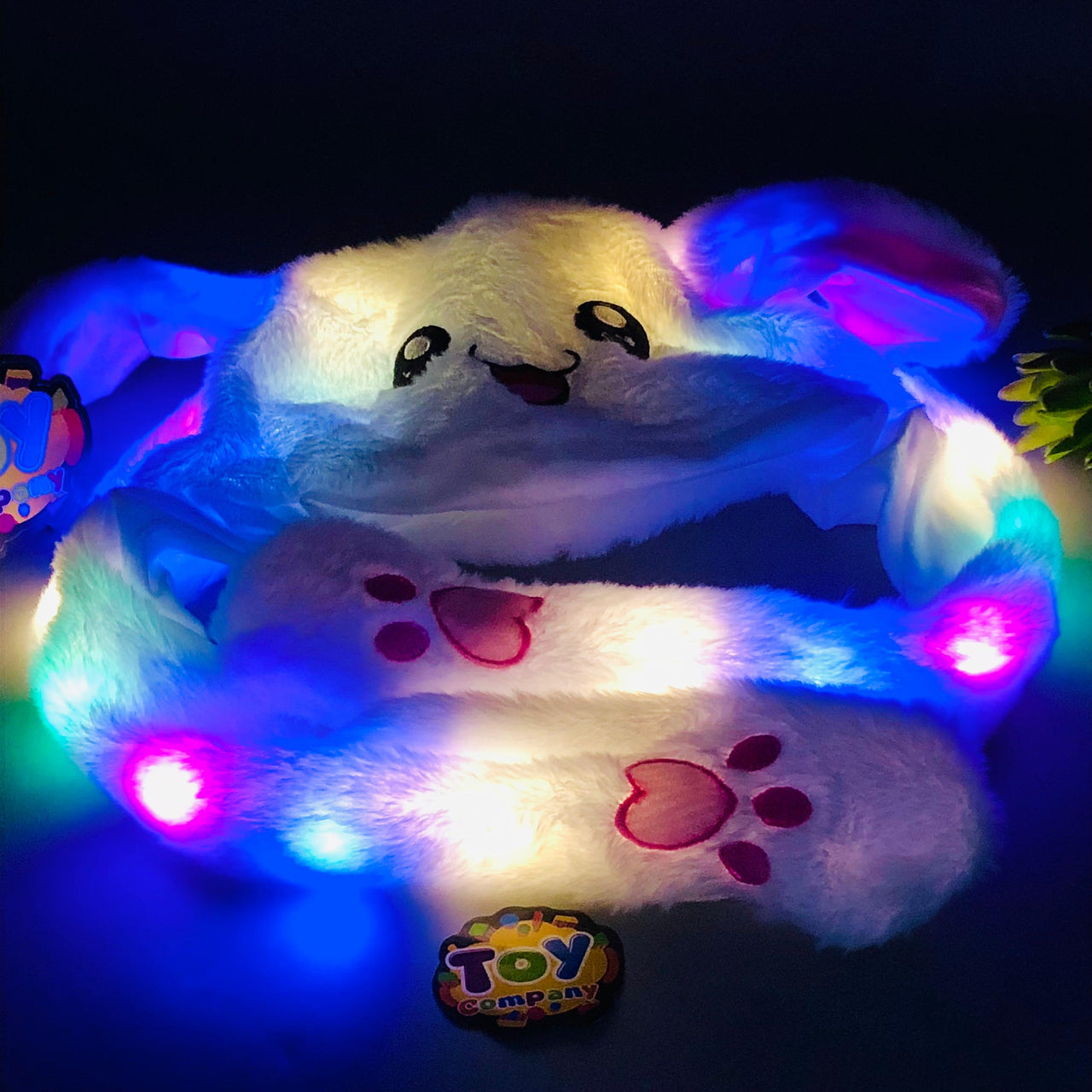 Premium Kids Bunny Luminous Glowing Lights Ear Flaps Cap - White