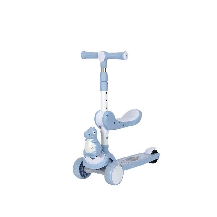 2in1 Dinosaur Adjustable Height Kids Scooter With Light & Music - Blue