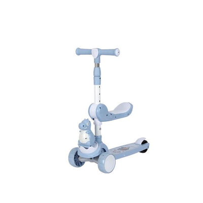 2in1 Dinosaur Adjustable Height Kids Scooter With Light & Music - Blue