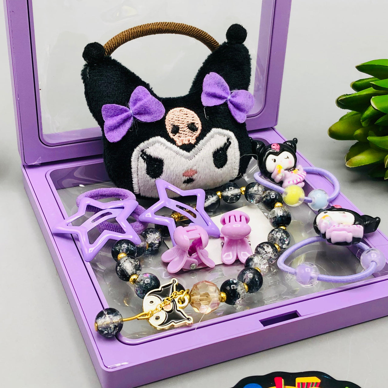 10Pcs Girls Kuromi Themed Hair Accessories Set - Black