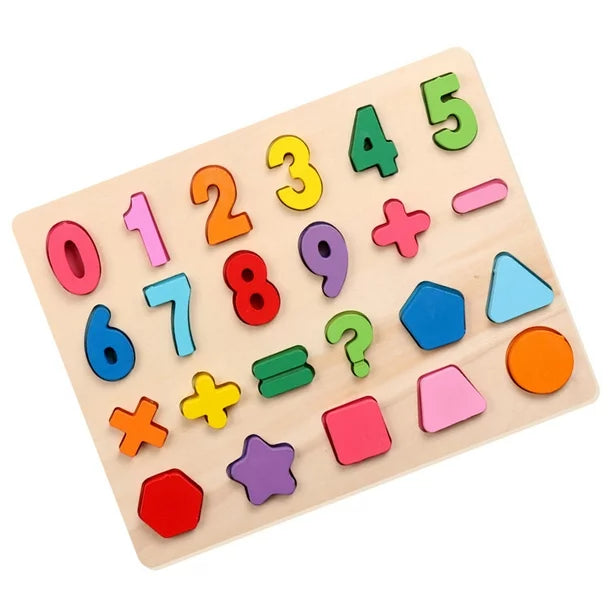 Wooden 0-9 Number Puzzle With Signs & Shapes