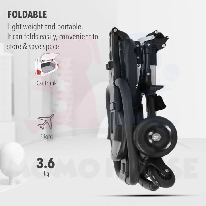 Premium Foldable Baby Stroller With Sunshade - Black