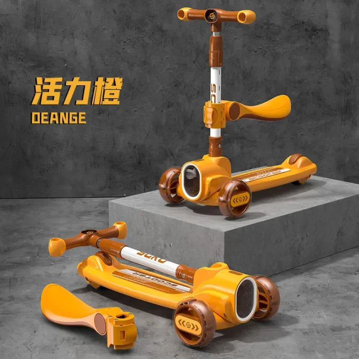 3in1 Kids Foldable Scooter With Light & Music - Orange